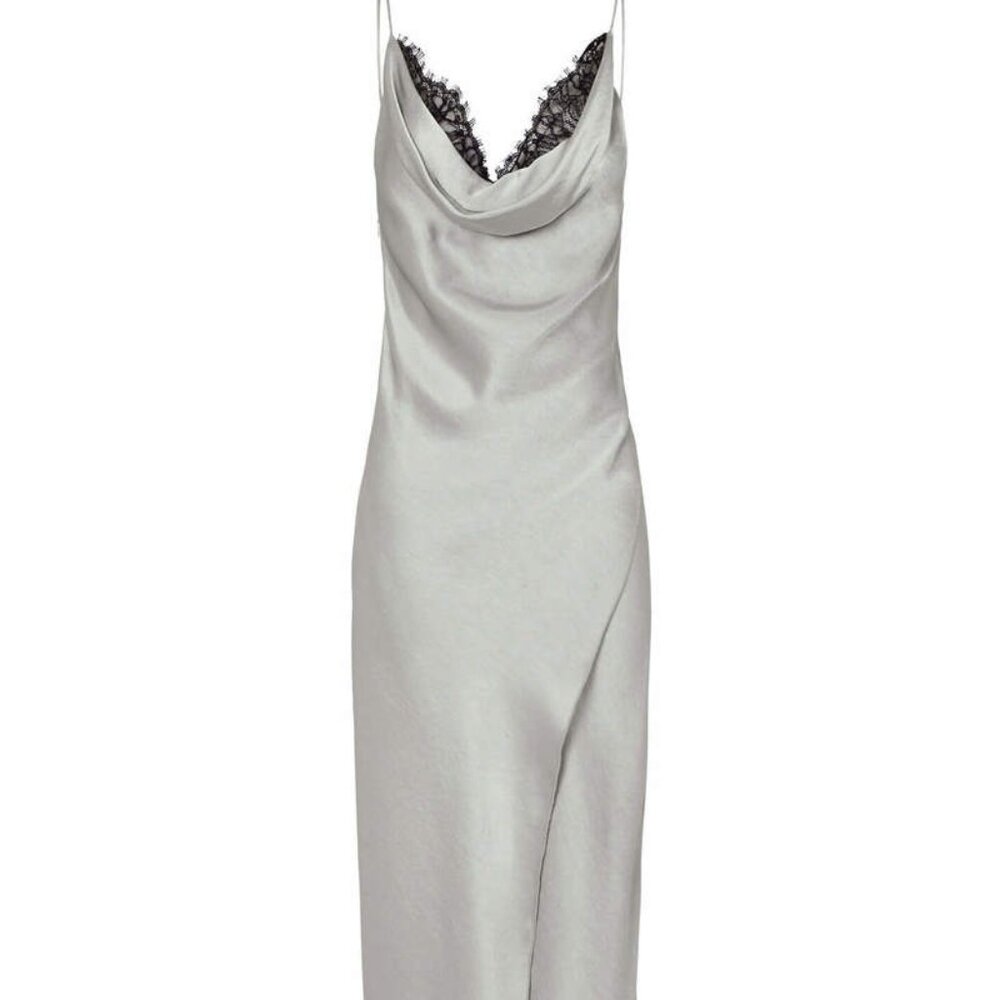 Camilla and Marc‎ Grazia Midi Slip Dress Cocktail Silver Lace Trim $433 Size 2